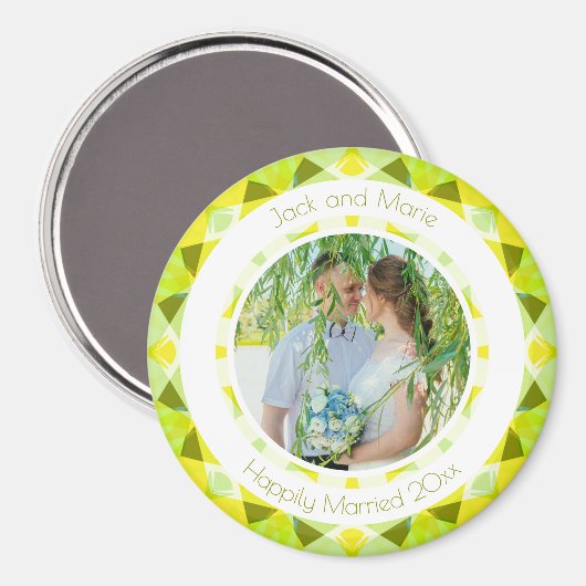  Groen Geel Bruiloft Keepsake Fotocadeau Magneet (Voorkant / Achterkant)