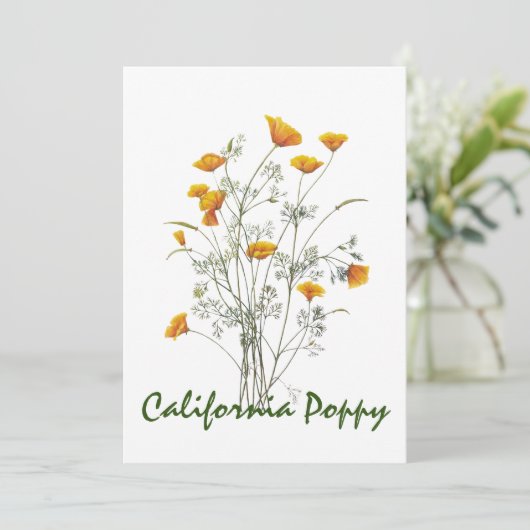 Groen geel Californië Poppy Waterverf schilderen Bedankkaart (Staand voorkant)