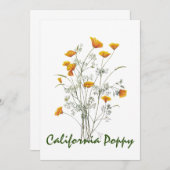 Groen geel Californië Poppy Waterverf schilderen Bedankkaart (Voorkant / Achterkant)