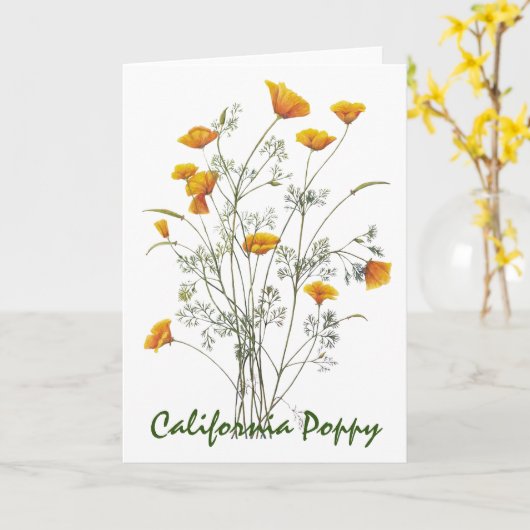 Groen geel Californië Poppy Waterverf schilderen Kaart (Gele Bloem)