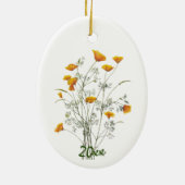 Groen geel Californië Poppy Waterverf schilderen Keramisch Ornament (Achterkant)