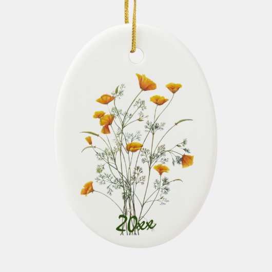 Groen geel Californië Poppy Waterverf schilderen Keramisch Ornament (Achterkant)