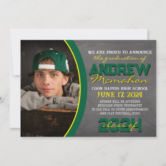Groen & Geel Chalkboard Afstuderen Aankondiging (Voorkant)