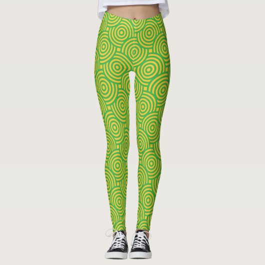 Groen geel cirkels Leggings (Voorkant)