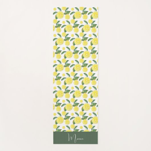 Groen Geel Citroen Slices Waterverf Art Yogamat (Voorkant)