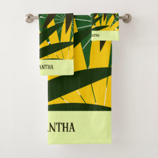 Groen Geel Crème Abstract Geometrisch blad Bad Handdoek