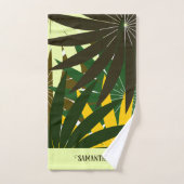 Groen Geel Crème Abstract Geometrisch blad Bad Handdoek (Handdoek)