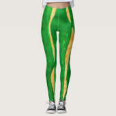 Groen Geel Curve Lines Abstracte kunst Leggings (Voorkant)