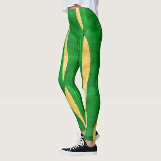 Groen Geel Curve Lines Abstracte kunst Leggings (Links)
