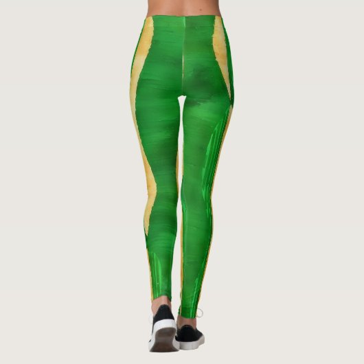 Groen Geel Curve Lines Abstracte kunst Leggings (Achterkant)
