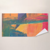 Groen, geel en rood abstract schilderij badhanddoek (Badhanddoek)