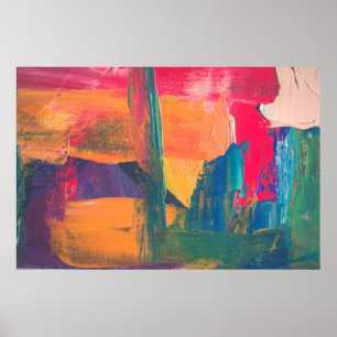 Groen, geel en rood abstract schilderij poster