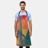 Groen, geel en rood abstract schilderij schort (Gedragen)