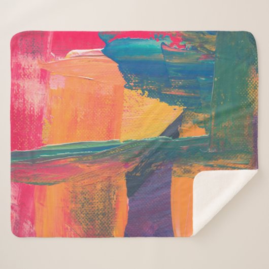 Groen, geel en rood abstract schilderij sherpa deken (Voorkant (horizontaal))
