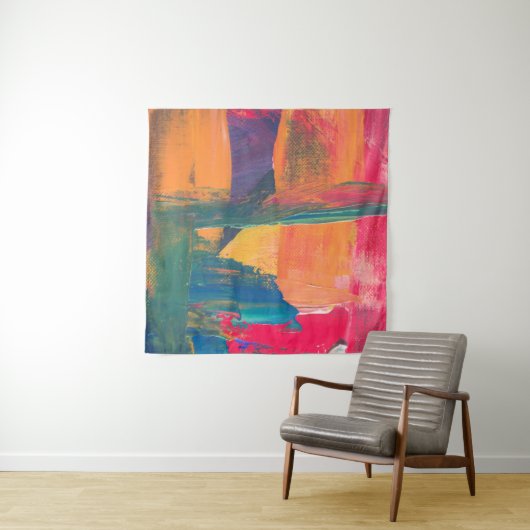 Groen, geel en rood abstract schilderij wandkleed (In Situ (horizontaal))