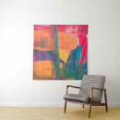 Groen, geel en rood abstract schilderij wandkleed (In situ)