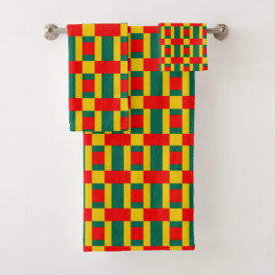 Groen Geel En Rood Kleurblok Print Bad Handdoek