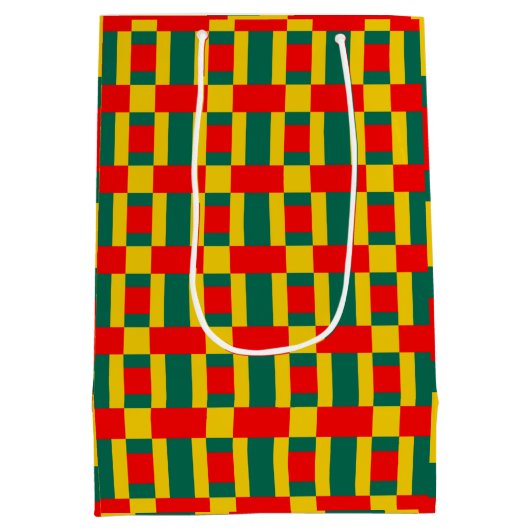 Groen geel en rood kleurenblok afdrukken medium cadeauzakje (Achterkant)