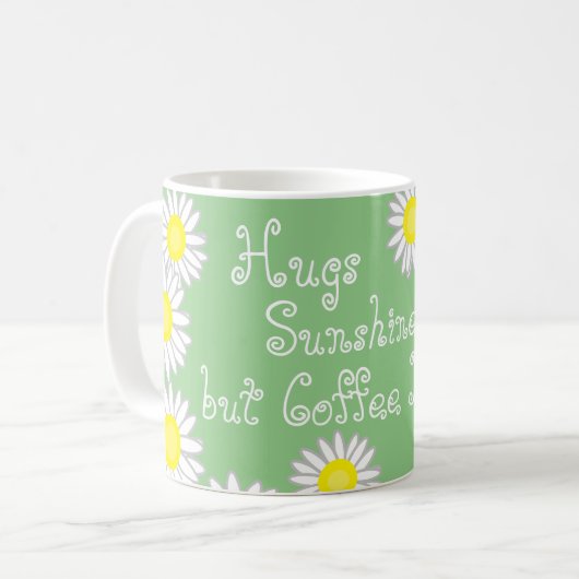 Groen Geel en Wit Daisy Fun Gezegde Koffiemok (Voorkant links)