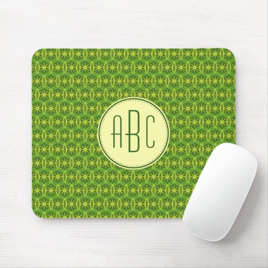 Groen-geel fietswiel-monogrammotief muismat (Met muis)