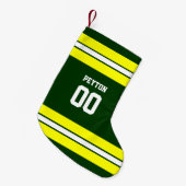 Groen & geel Football Team gepersonaliseerd Kleine Kerstsok (Voorkant (Hangend))