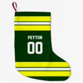 Groen & geel Football Team gepersonaliseerd Kleine Kerstsok (Voorkant)