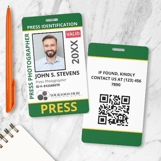 Groen Geel Foto & Logo Pers ID QR Code Badge