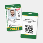 Groen Geel Foto & Logo Pers ID QR Code Badge (Voor- en achterkant)