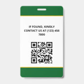 Groen Geel Foto & Logo Pers ID QR Code Badge (Achterkant)