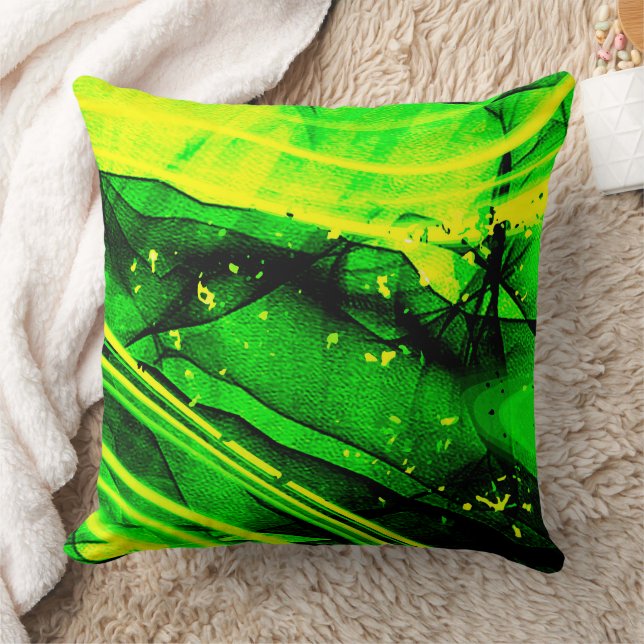 Groen Geel fractal abstracte kunst Kussen (Deken)