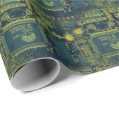 Groen & Geel Gedrukt Circuitpatroon Cool Geeky Cadeaupapier (Rol Hoek)
