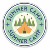 Groen Geel Geïllustreerd Zomerkamp Cirkel Sticker (Voorkant)