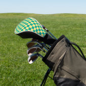 Groen + Geel geruit schaakbordpatroon Golfheadcover (Insitu)