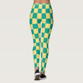 Groen + Geel geruit schaakbordpatroon Leggings (Achterkant)