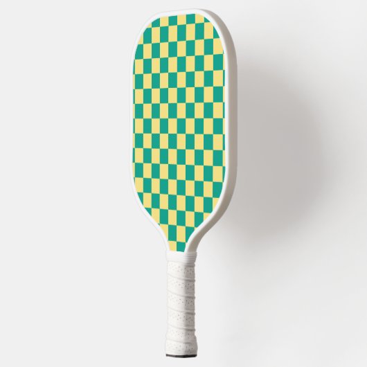 Groen + Geel geruit schaakbordpatroon Pickleball Paddle (Links)