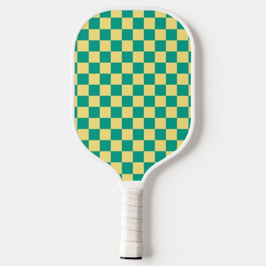 Groen + Geel geruit schaakbordpatroon Pickleball Paddle (Achterkant)