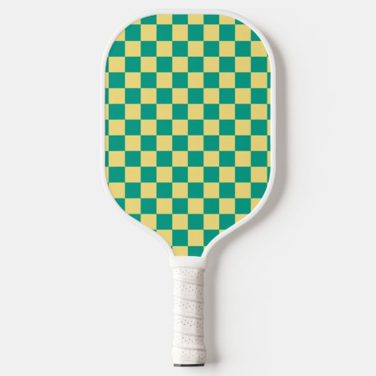 Groen + Geel geruit schaakbordpatroon Pickleball Paddle (Voorkant)
