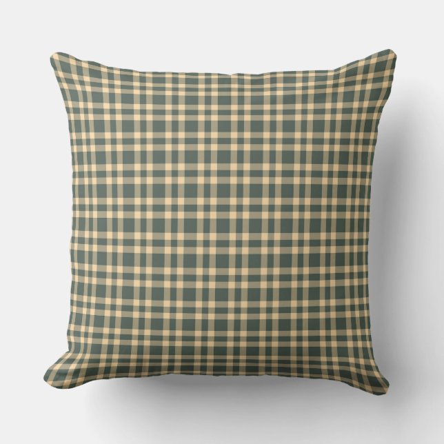 Groen Geel Gestreepte Plaid Patroon Kussen (Voorkant)