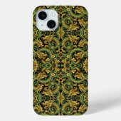 Groen Geel Goud Batik Houten Draak iPhone Case (Achterkant)