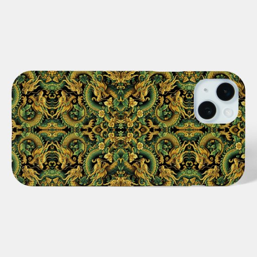 Groen Geel Goud Batik Houten Draak iPhone Case (Achterkant (horizontaal))