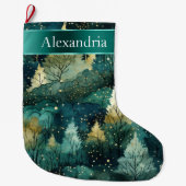 Groen Geel Gouden Bomen Kerstnaam Grote Kerstsok (Voorkant)