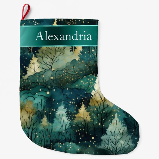 Groen Geel Gouden Bomen Kerstnaam Grote Kerstsok (Voorkant)