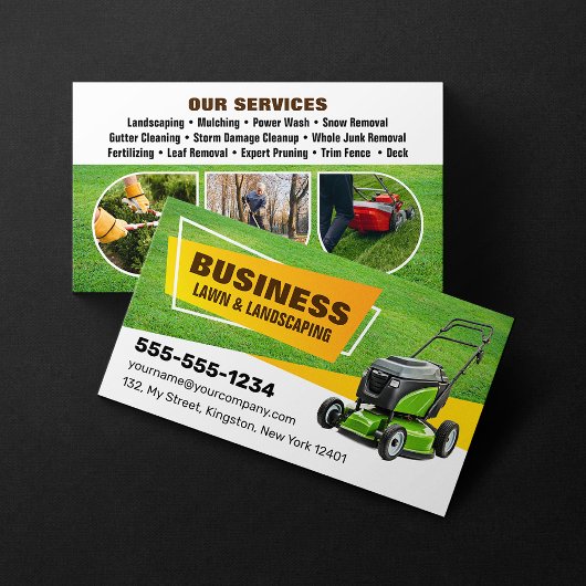 Groen Geel Gras Lawn Care & Landscaping Service Visitekaartje