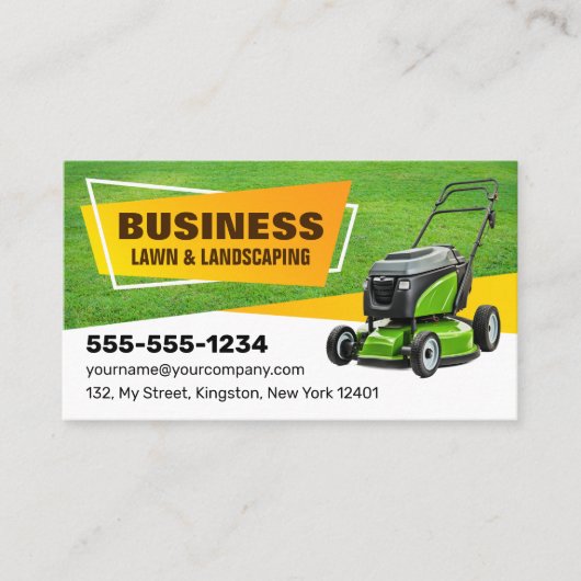 Groen Geel Gras Lawn Care & Landscaping Service Visitekaartje (Voorkant)