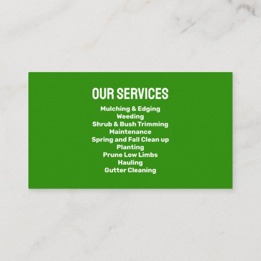 Groen Geel Grasverzorging, maaien en Landschapsarc Visitekaartje (Achterkant)