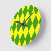 Groen Geel Harlekijn Geruit Design Ronde Klok (Hoek)