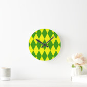 Groen Geel Harlekijn Geruit Design Ronde Klok (Huis)