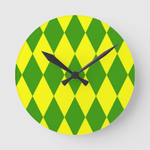 Groen Geel Harlekijn Geruit Design Ronde Klok
