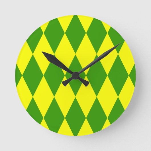 Groen Geel Harlekijn Geruit Design Ronde Klok (Voorkant)