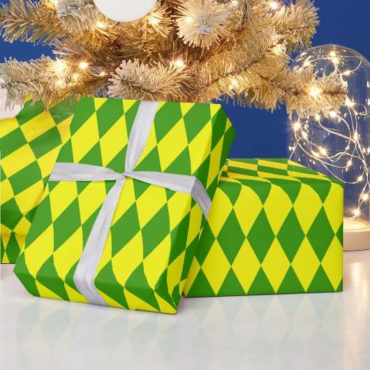 Groen Geel Harlekijn Geruit Ontwerp Cadeaupapier